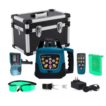 Preview: selbstnivellierender Rotationslaser Set mit Stativ, Messlatte, Zubehör, Baulaser, Grüner Laserstrahl