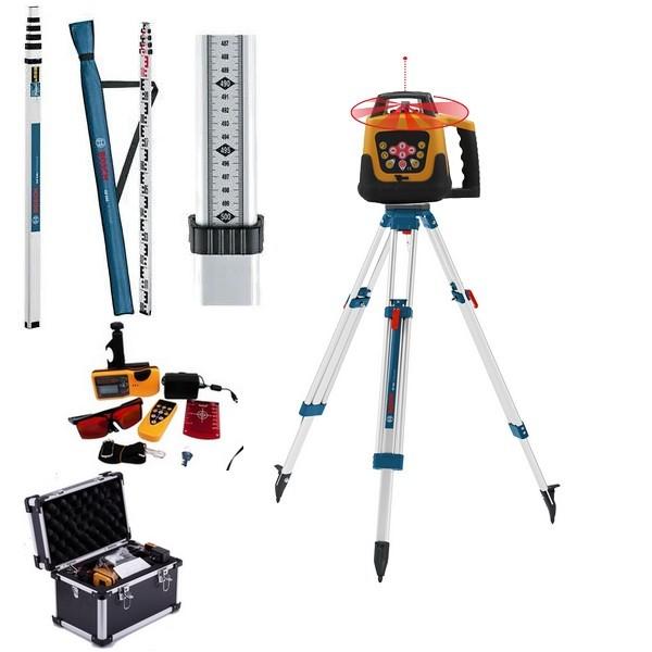 selbstnivellierender Rotationslaser Set mit Stativ, Messlatte, Zubehör, Baulaser, Roter Laserstrahl