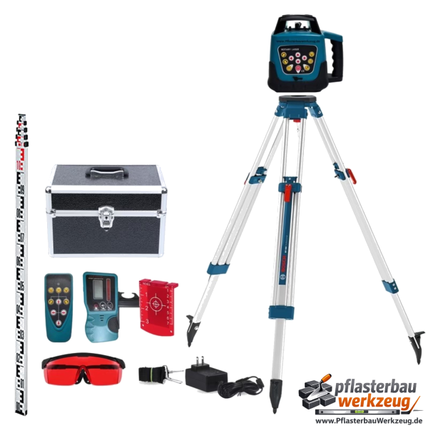 selbstnivellierender Rotationslaser Set mit Stativ, Messlatte, Zubehör, Baulaser, Roter Laserstrahl